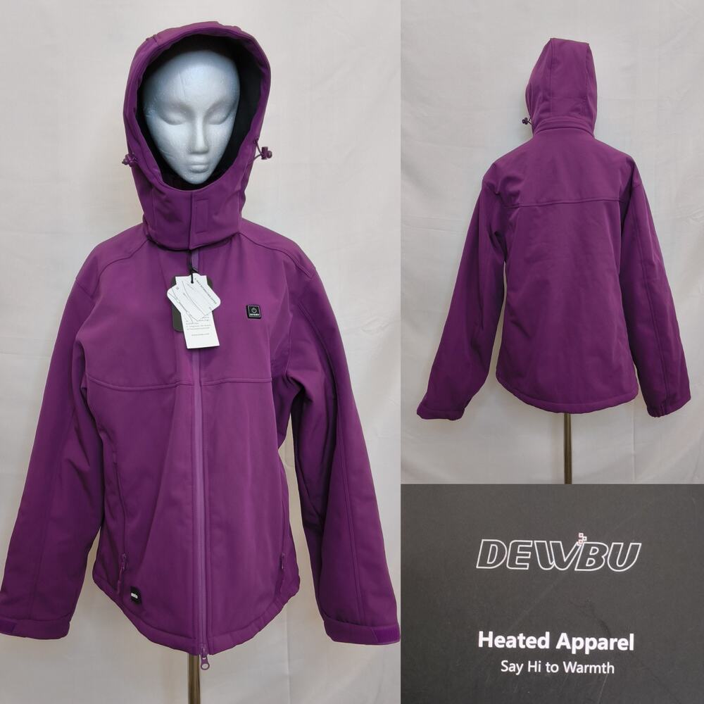 Dewbu 12V Heated Jacket Women's XL Purple Hooded Full Zip NWT #W5188